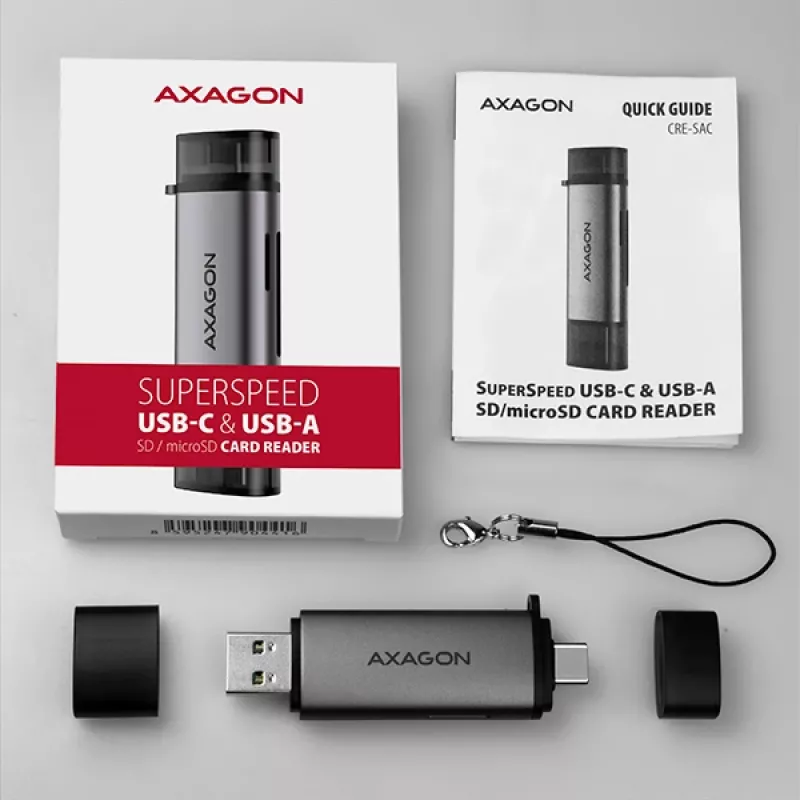 Lector de tarjetas Axagon CRE-SAC SuperSpeed USB-C+USB-A 5 Gbit/s