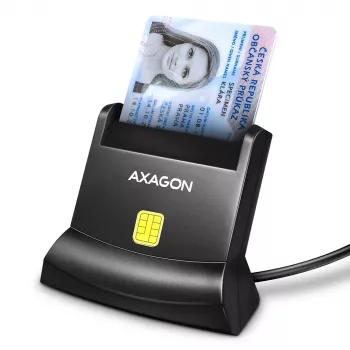 Lector de tarjetas inteligentes/ID de contacto USB universal de sobremesa Axagon con cable USB-A largo. Apto para la aplicación eObanka. Lector de tarjetas inteligentes interior USB 2.0 negro