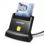 Lector de tarjetas inteligentes/ID de contacto USB universal de sobremesa Axagon con cable USB-A largo. Apto para la aplicación eObanka. Lector de tarjetas inteligentes interior USB 2.0 negro