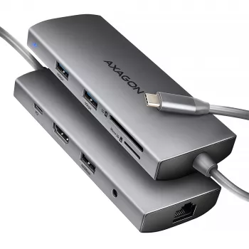 Axagon HMC-8HLSA, hub USB 5Gbps, 3x USB-A, HDMI 4K/60Hz, RJ-45, SD/microSD, audio, PD 100W