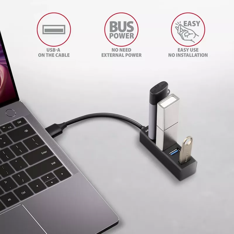 Hub mini Axagon HUE-M1A 4x USB 3.2 Gen 1, metal, cable USB-A de 20 cm