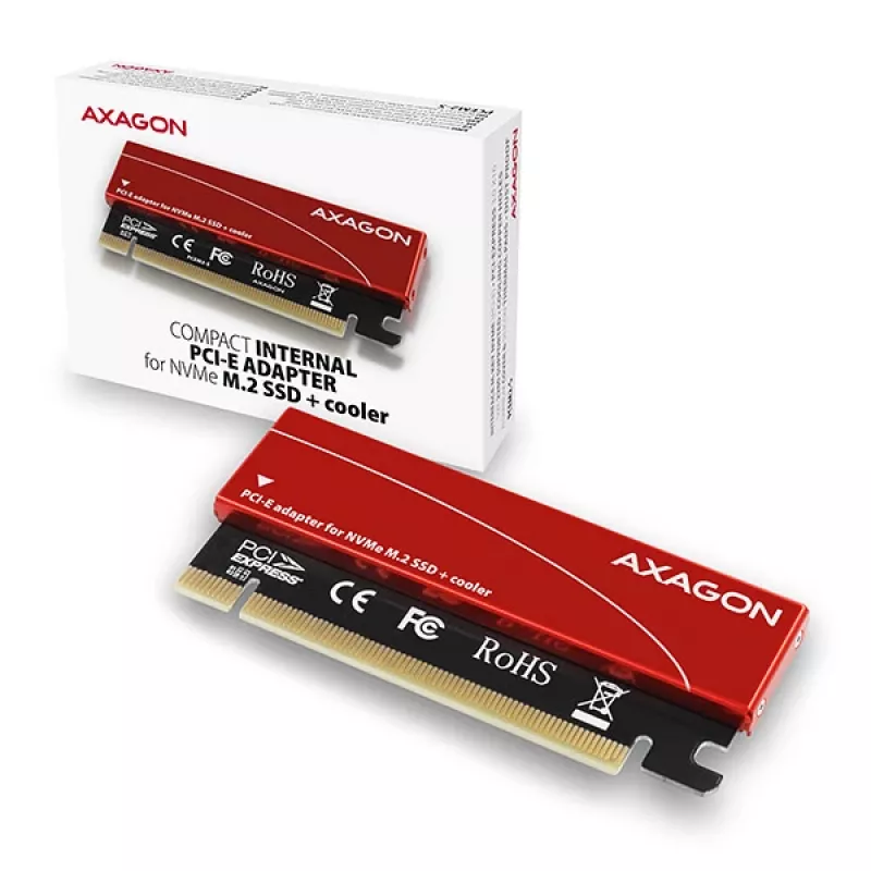 Adaptador Axagon PCEM2-S PCIe x16 - ranura M.2 NVMe M-Key, con disipador de aluminio pasivo