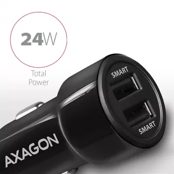 Cargador de coche automático Axagon PWC-5V5 SMART 24W, 2 puertos USB-A, 5V/2,4A + 5V/2,4A