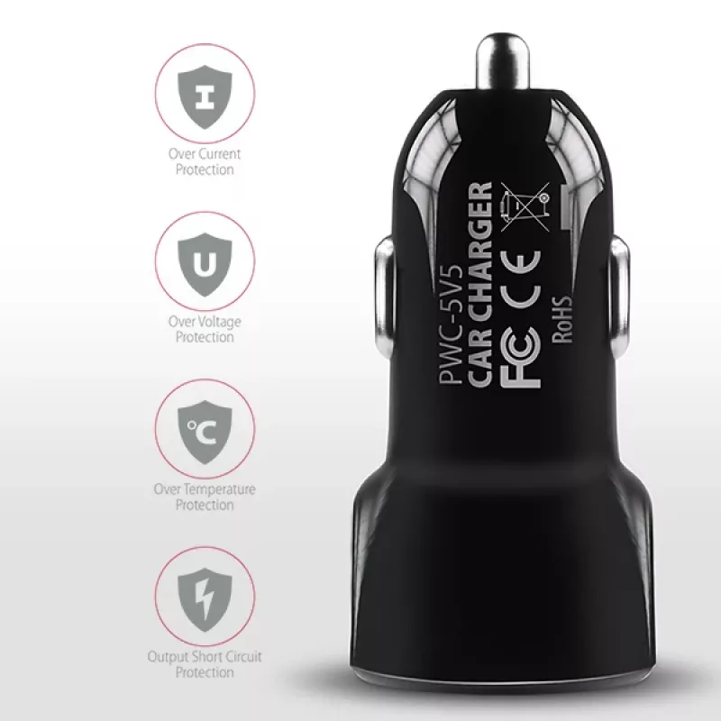 Cargador de coche automático Axagon PWC-5V5 SMART 24W, 2 puertos USB-A, 5V/2,4A + 5V/2,4A