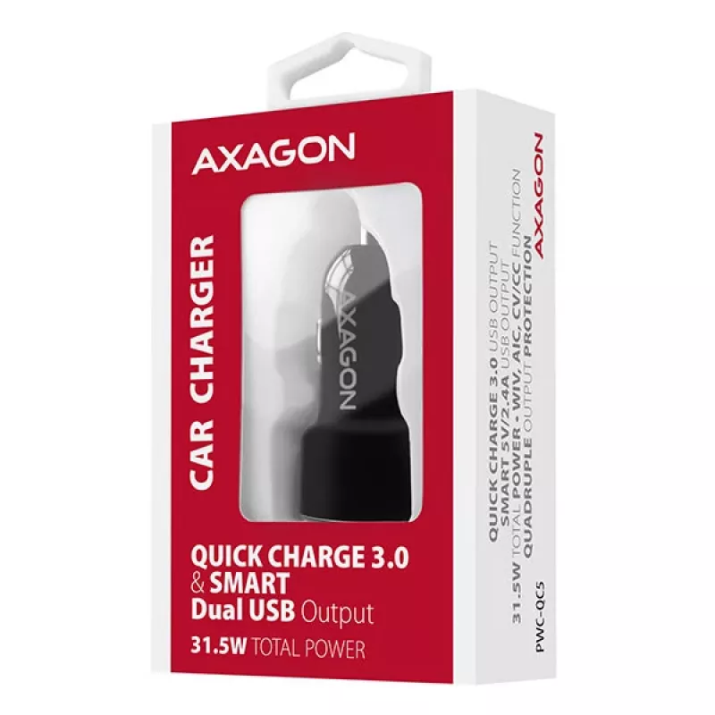 Cargador para dispositivos móviles móvil, smartphone, tablet, universal negro mechero de coche carga rápida coche Axagon PWC-QC5