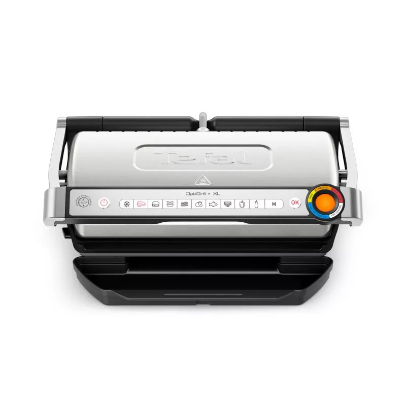 Parrilla de contacto Tefal OptiGrill + XL GC728D10, 2000 W, placas antiadherentes 800 cm², 9 programas, superficie de cocción 400×200 mm