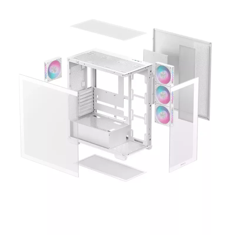 Caja de PC DeepCool CG580 4F WH semitorre ATX/Micro ATX/ITX, cristal templado, 3×120 mm + 120 mm trasero, blanca