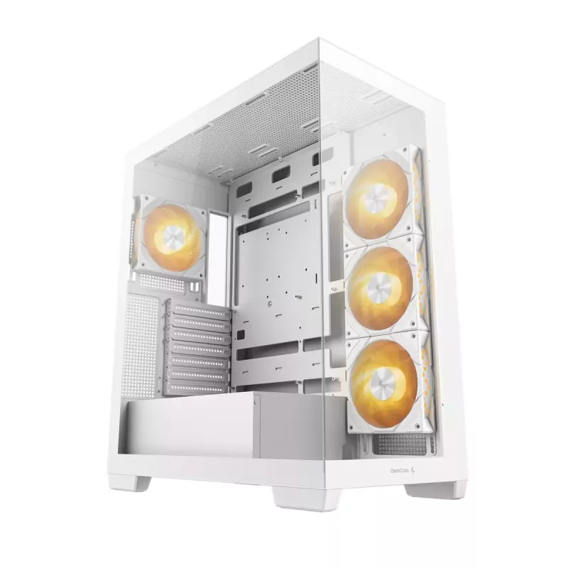 Caja de PC DeepCool CG580 4F WH semitorre ATX/Micro ATX/ITX, cristal templado, 3×120 mm + 120 mm trasero, blanca