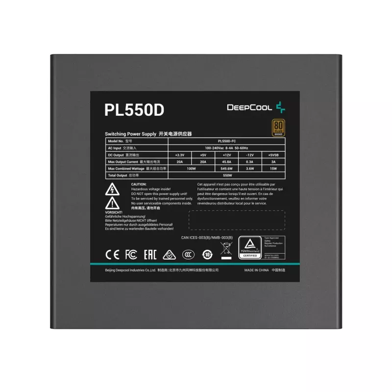 Fuente de alimentación DeepCool PL550D 550W ATX 3.0 80 PLUS Bronze, ventilador 120mm, no modular, 6 SATA, 3x 6+2 PCIe