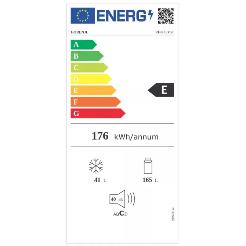 Frigorífico independiente Gorenje RF414EPS4 — 206 L totales, 165 L frigorífico, 41 L congelador, gris