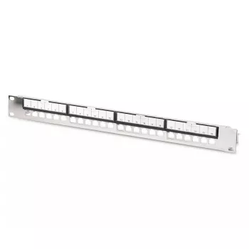 Panel de conexiones modular galvanizado DIGITUS - blindado 24 puertos 24 puertos en blanco 1U montaje en rack negro RAL 9005