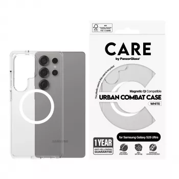 PanzerGlass CARE™ by ® Urban Combat Case Transparente con Blanco Compatible con Qi Samsung Galaxy S25 Ultra
