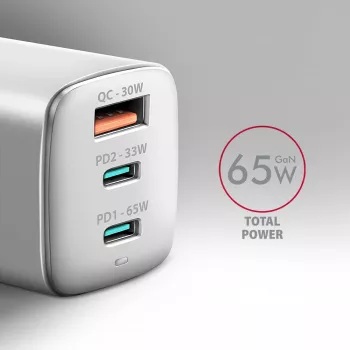 Axagon ACU-DPQ65W PD3.0 & QC4+ Cargador de pared con 3 SALIDAS 65W