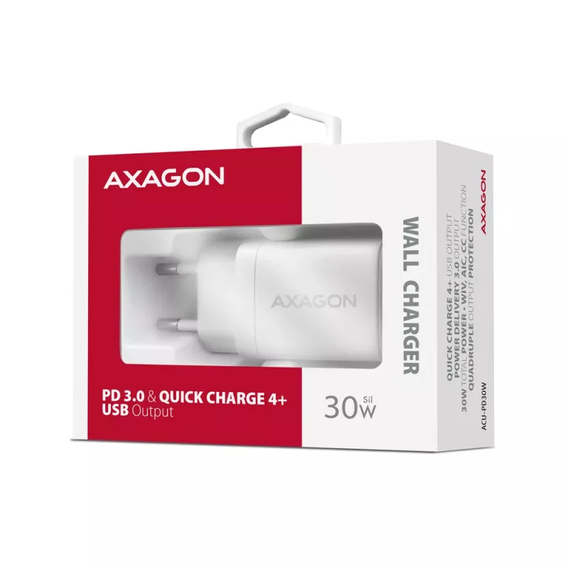 Cargador de pared Axagon ACU-PD30W 1x QC3.0/AFC/FCP/PD Type-C 30W blanco