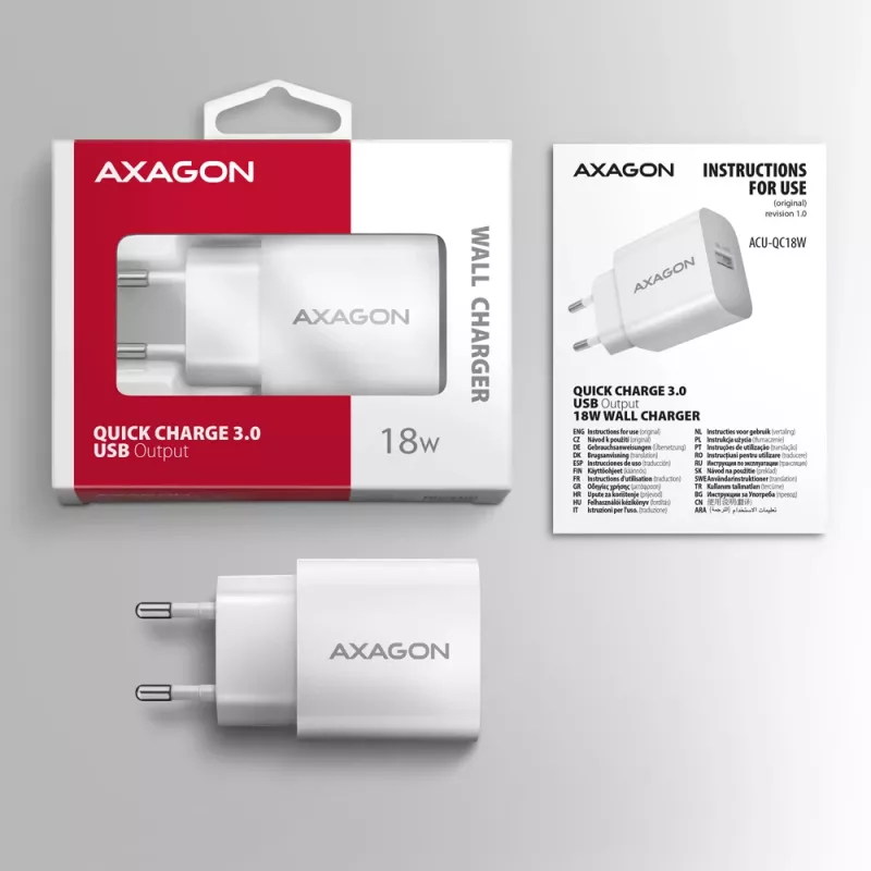 Axagon ACU-QC18W QC3.0 Cargador de pared con 1 SALIDA 18W