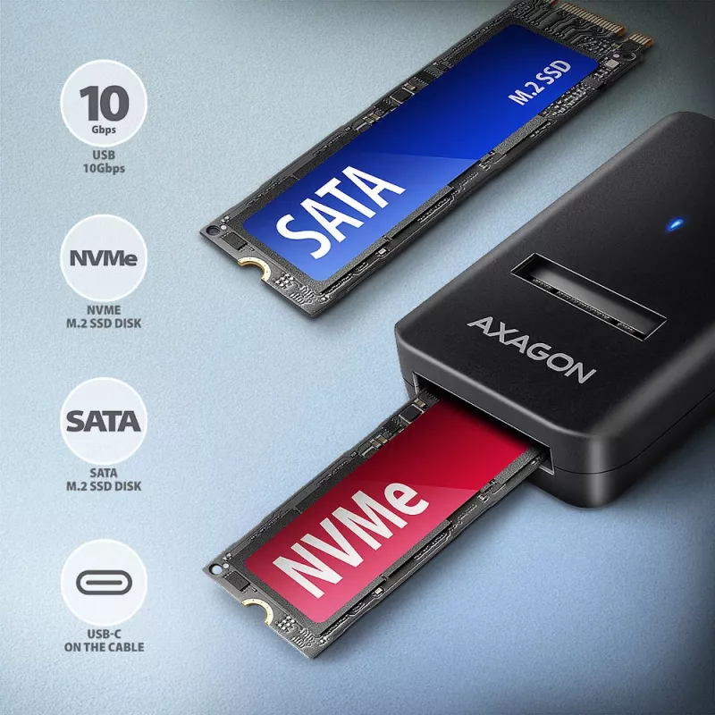 Axagon ADM2-CM Adaptador USB-C M.2 NVMe SATA 10Gbps negro