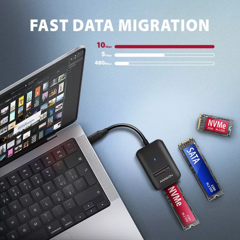 Axagon ADM2-CM Adaptador USB-C M.2 NVMe SATA 10Gbps negro