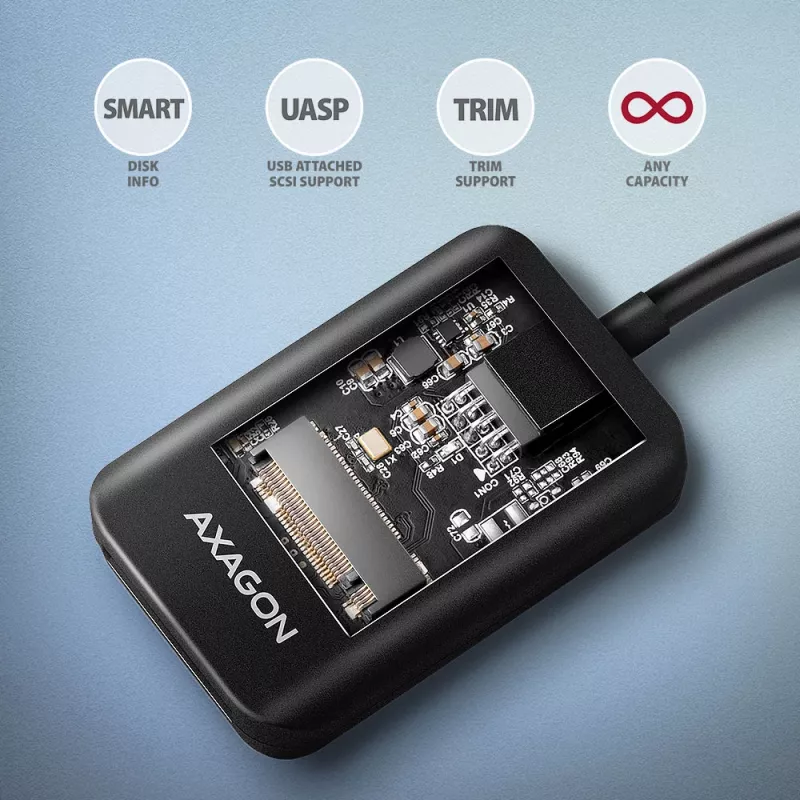 Axagon ADM2-CM Adaptador USB-C M.2 NVMe SATA 10Gbps negro