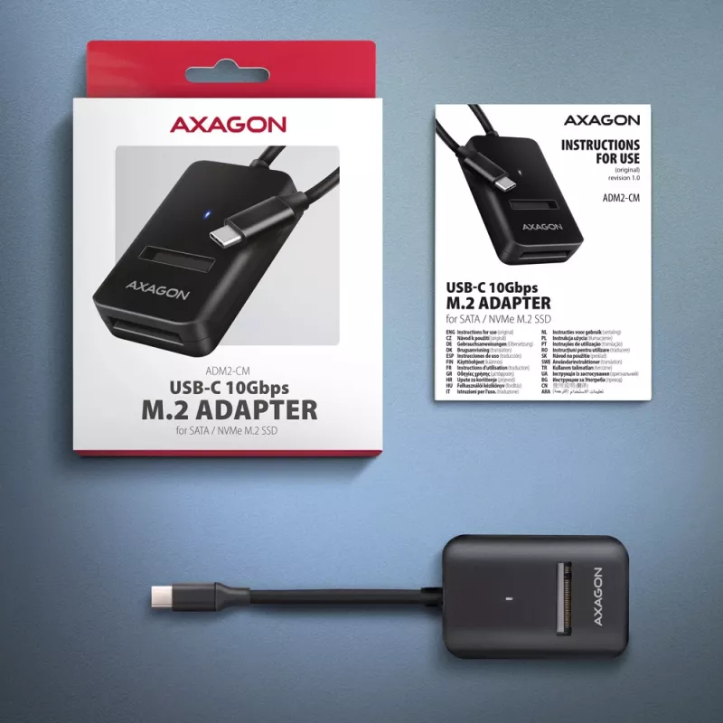 Axagon ADM2-CM Adaptador USB-C M.2 NVMe SATA 10Gbps negro