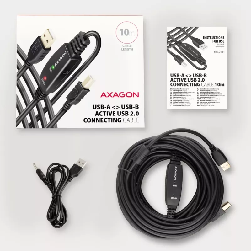 Axagon ADR-210B Cable activo de conexión/repetidor USB 2.0 conector macho A a conector macho B, 10 m