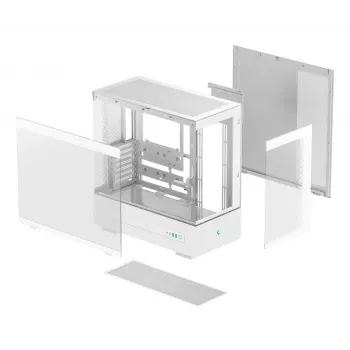 Caja de PC DeepCool CH690 torre blanca — compatible con ATX/microATX, pantalla LCD, 3x bahías de 2,5 pulgadas, 1x 3,5 pulgadas, GPU hasta 450 mm, altura de ventilador de CPU 182 mm