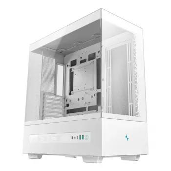 Caja de PC DeepCool CH690 torre blanca — compatible con ATX/microATX, pantalla LCD, 3x bahías de 2,5 pulgadas, 1x 3,5 pulgadas, GPU hasta 450 mm, altura de ventilador de CPU 182 mm