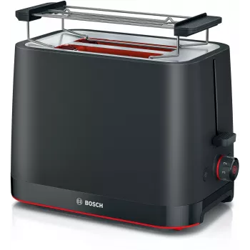 Tostadora Bosch TAT3M123 2 rebanadas, 950 W, negra, control giratorio, descongelar y calentar