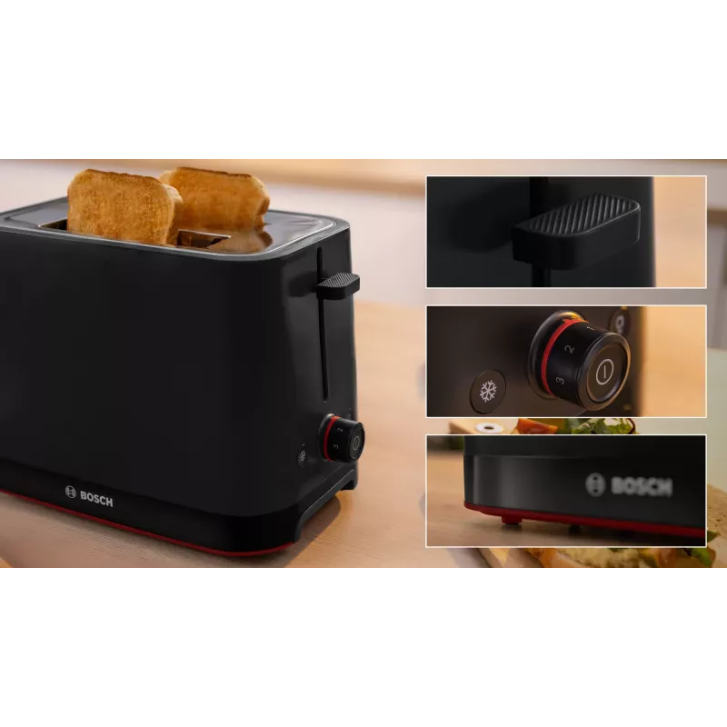 Tostadora Bosch TAT3M123 2 rebanadas, 950 W, negra, control giratorio, descongelar y calentar