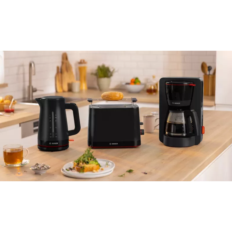 Tostadora Bosch TAT3M123 2 rebanadas, 950 W, negra, control giratorio, descongelar y calentar