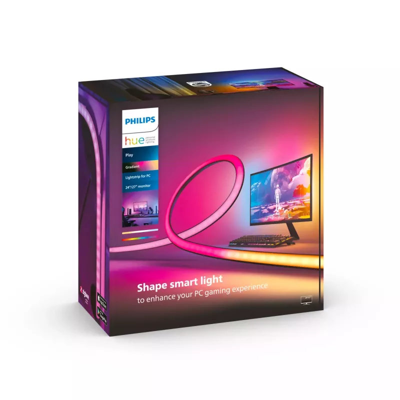 Philips Play Gradient Lightstrip para PC, tira de luz inteligente, Bluetooth/Zigbee, Negro, Silicona, bombillas no reemplazables, Blanco