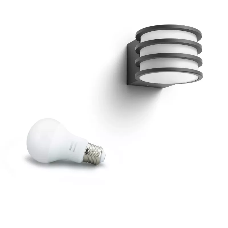 Philips Hue White Lucca Aplique de pared exterior, Lámpara exterior inteligente, Bluetooth/Zigbee, Antracita, LED, Aluminio, E27