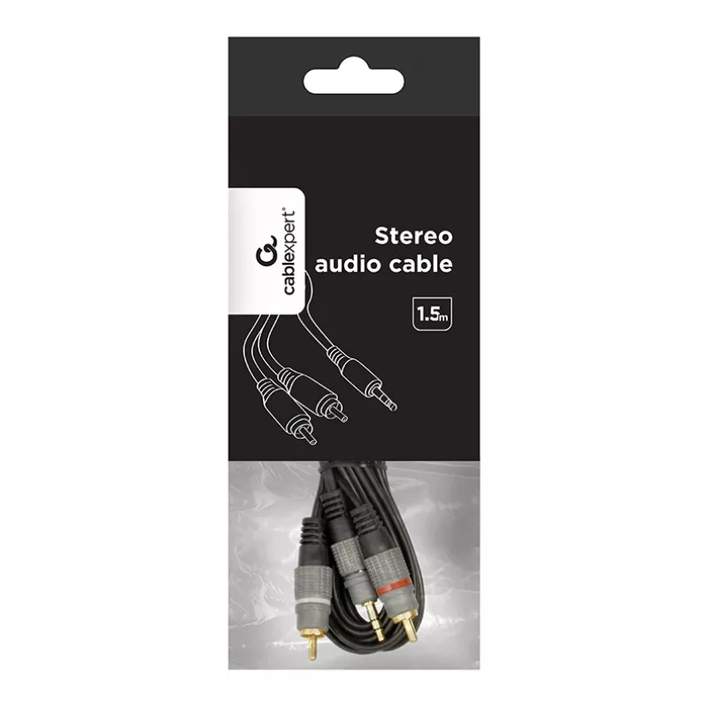 GEMBIRD Cable estéreo de 3,5 mm a 2xRCA macho, 1,5 m - conectores dorados