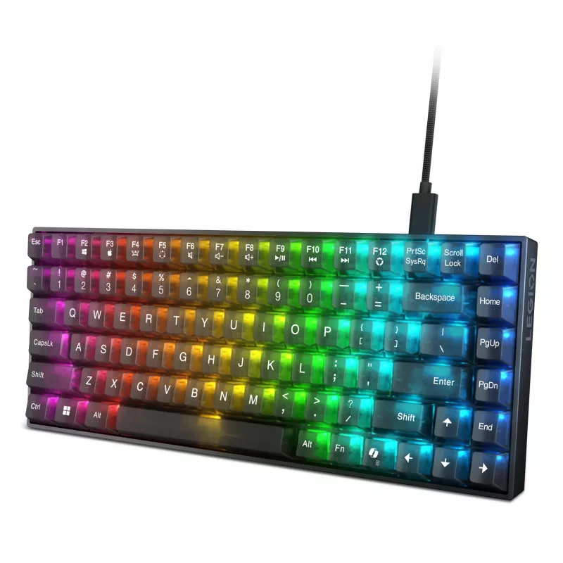 Teclado mecánico gaming Lenovo Legion K510 Mini Pro 75% US-Inglés, 84 teclas, RGB, USB, cable de 1,8 m, negro/transparente
