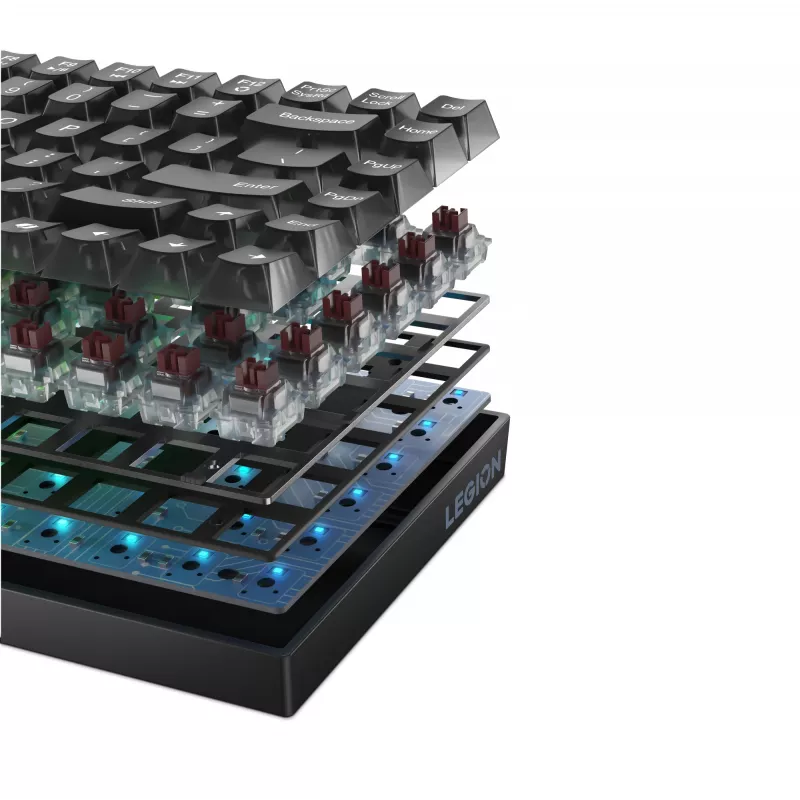 Teclado mecánico gaming Lenovo Legion K510 Mini Pro 75% US-Inglés, 84 teclas, RGB, USB, cable de 1,8 m, negro/transparente