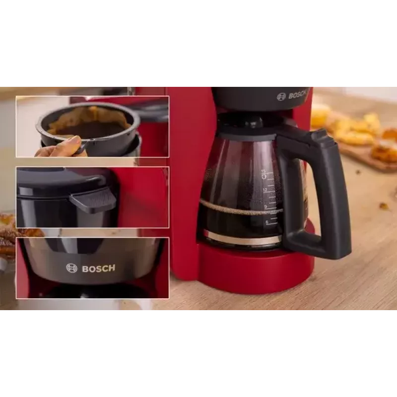 Cafetera de filtro Bosch TKA2M114 — depósito de agua de 1,25 l, 15 tazas, roja