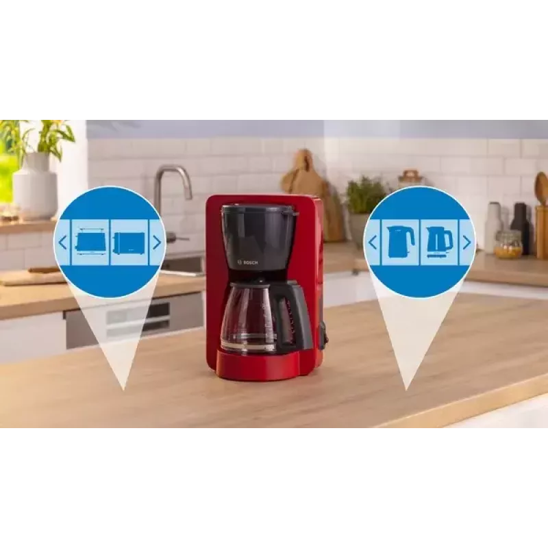 Cafetera de filtro Bosch TKA2M114 — depósito de agua de 1,25 l, 15 tazas, roja