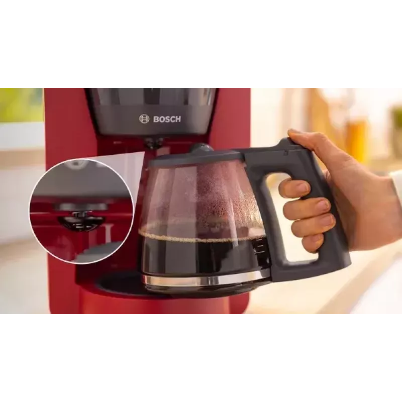 Cafetera de filtro Bosch TKA2M114 — depósito de agua de 1,25 l, 15 tazas, roja