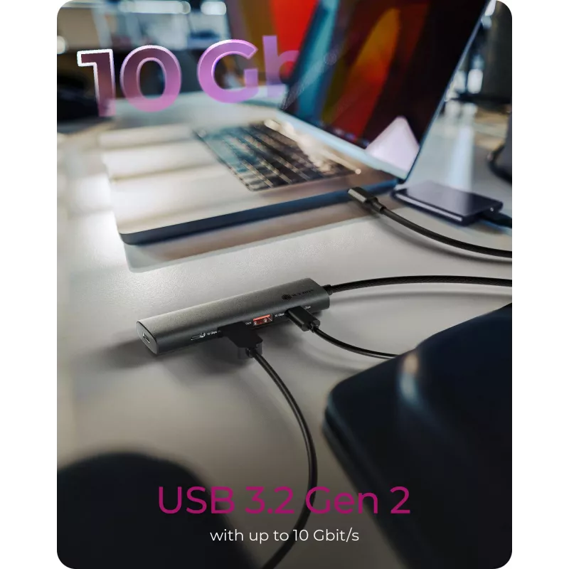 ICY BOX IB-HUB1437-CPD con cable USB 3.2 Gen 2 (3.1 Gen 2) Type-C negro