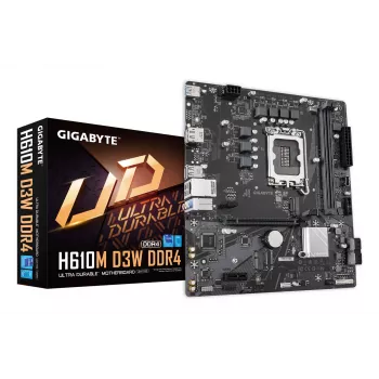 Placa base GIGABYTE H610M D3W DDR4 - Compatible con CPU Intel Core de 14.ª generación, VRM de 5+1+1 fases, hasta 3200 MHz DDR4, 1x PCIe 3.0 M.2, LAN 1 GbE, USB 3.2 Gen 1