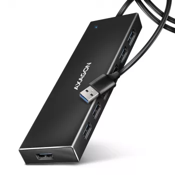 Hub Axagon HUE-F7A 7x USB 3.2 Gen 1 ALU FLAT con micro alimentación IN cable de 1m USB-A USB 3.2 Gen 1 (3.1 Gen 1) Type-A 5000 Mbit/s negro