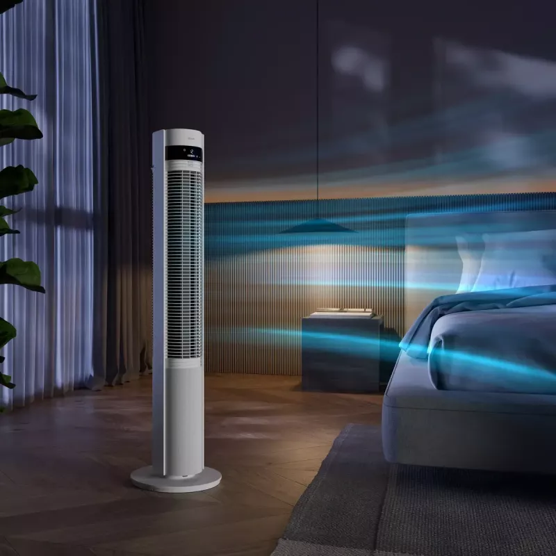 Ventilador de torre Duux Elevate DXTF02 — 29 cm de diámetro, 12 velocidades, oscilación, 4–40 W, blanco