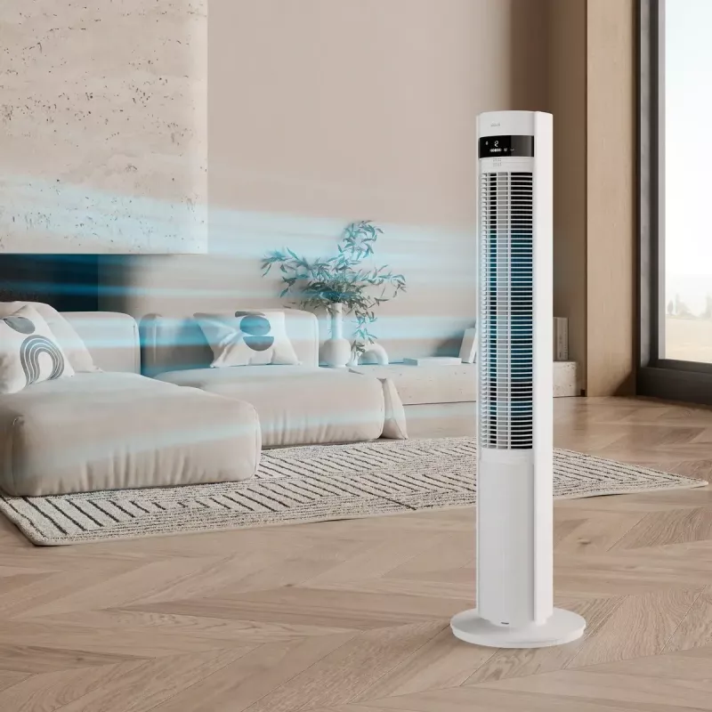 Ventilador de torre Duux Elevate DXTF02 — 29 cm de diámetro, 12 velocidades, oscilación, 4–40 W, blanco
