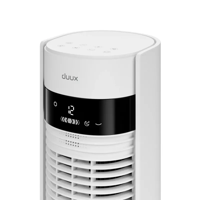 Ventilador de torre Duux Elevate DXTF02 — 29 cm de diámetro, 12 velocidades, oscilación, 4–40 W, blanco