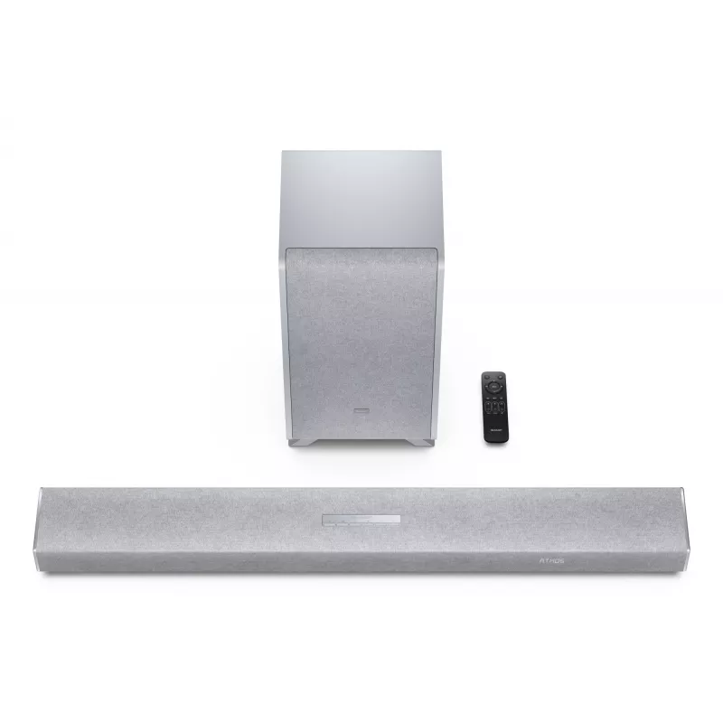 Sharp HT-SBW53121(SL) 3.1.2 Dolby Atmos/DTS:X barra de sonido con subwoofer inalámbrico, 550 W, Bluetooth, plateada