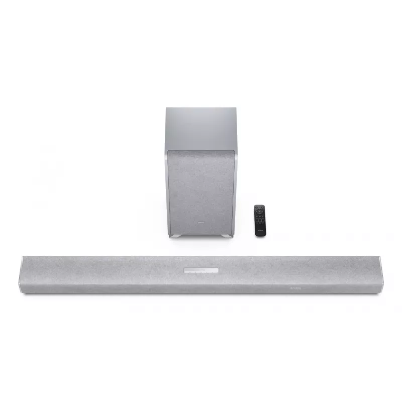 Sharp HT-SBW55121(SL) 5.1.2 Dolby Atmos/DTS:X barra de sonido con subwoofer inalámbrico, 650 W, Bluetooth, plateada
