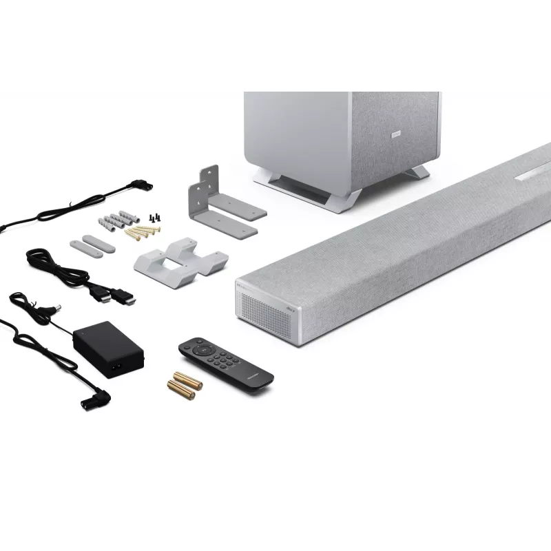 Sharp HT-SBW55121(SL) 5.1.2 Dolby Atmos/DTS:X barra de sonido con subwoofer inalámbrico, 650 W, Bluetooth, plateada
