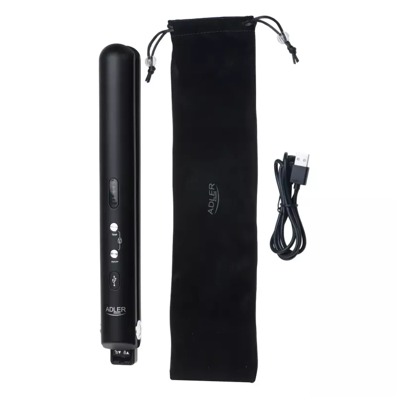 Plancha de pelo inalámbrica Adler AD 2327 – sistema de calentamiento cerámico, 160–220 °C, carga USB