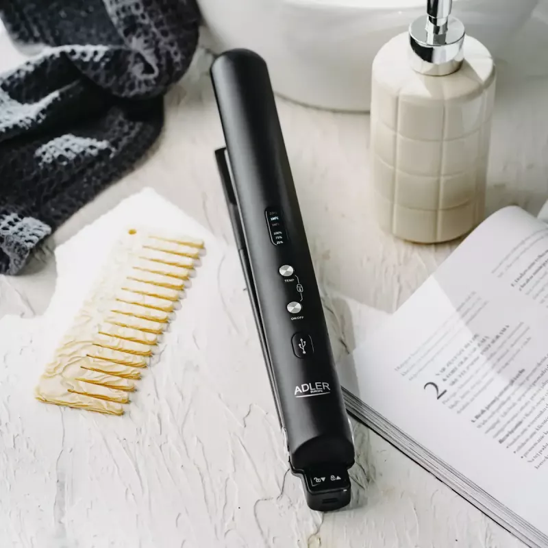 Plancha de pelo inalámbrica Adler AD 2327 – sistema de calentamiento cerámico, 160–220 °C, carga USB