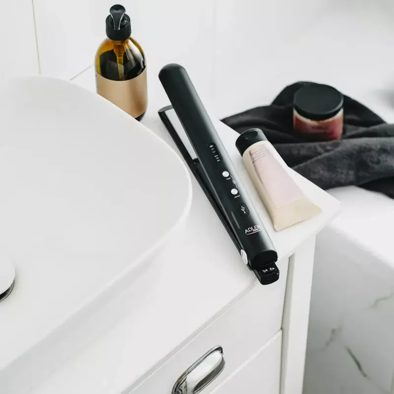 Plancha de pelo inalámbrica Adler AD 2327 – sistema de calentamiento cerámico, 160–220 °C, carga USB