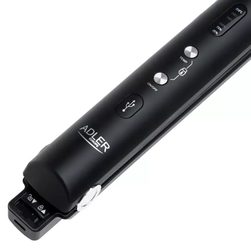 Plancha de pelo inalámbrica Adler AD 2327 – sistema de calentamiento cerámico, 160–220 °C, carga USB